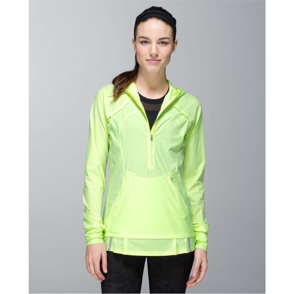 lululemon athletica Tops - Lululemon Neon Yellow Quarter Zip Hooded Pullover Running Jacket